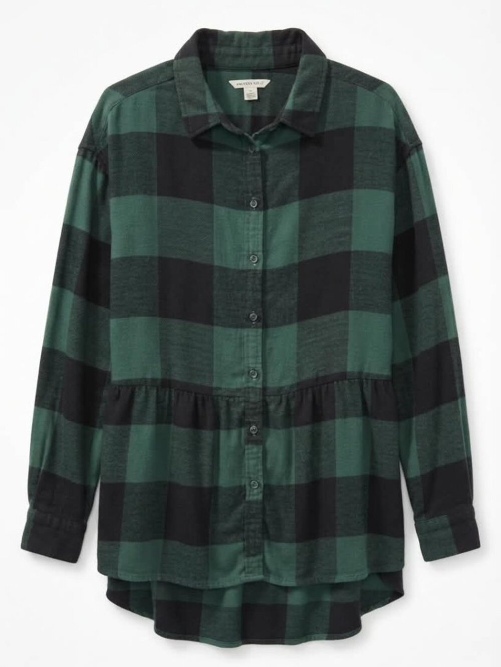 American Eagle Women's Green Black Buffalo Plaid Long Sleeve Flannel Tunic Shirt